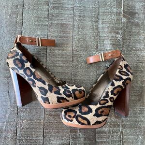 Sam Edelman Womens Lyca Ankle Strap Brown Leopard Block Heels Shoes Size 6M